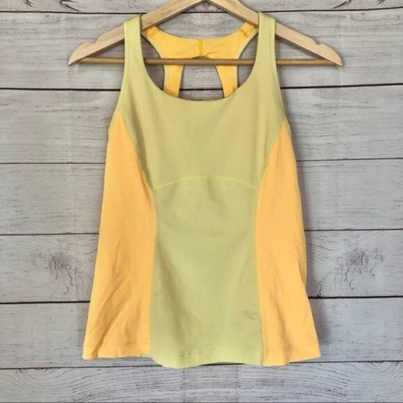 Lululemon Run: Pace Tank in Mellow Neon Yellow Stripe Open Back - Picture 2 of 5